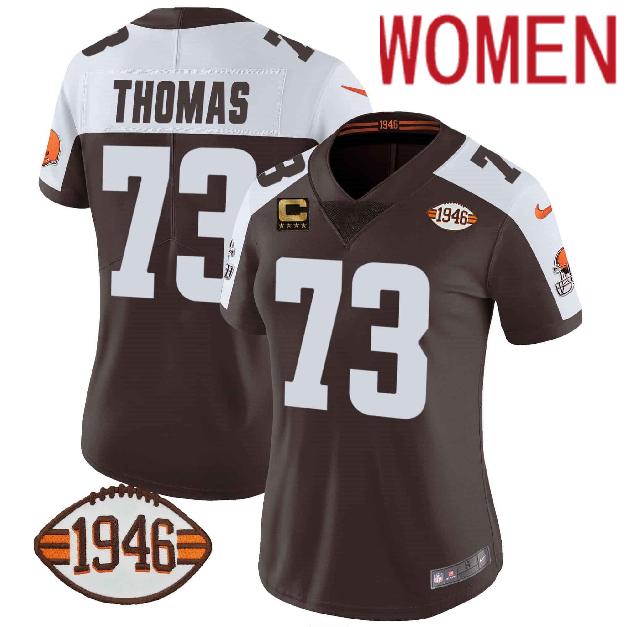 Women Cleveland Browns 73 Thomas Brown 1946 75th Anniversary Patch 2024 Nike NFL Jersey